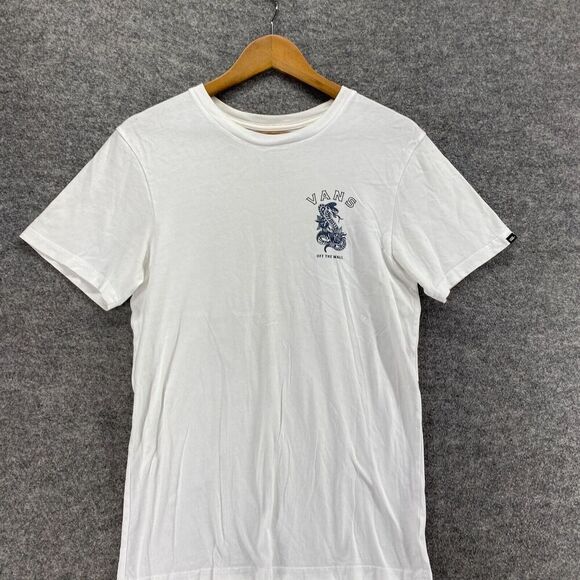 Vans T-Shirt Men S Small White Crew Neck Short Sleeve Pullover Cotton Custom Fit - Picture 3 of 8